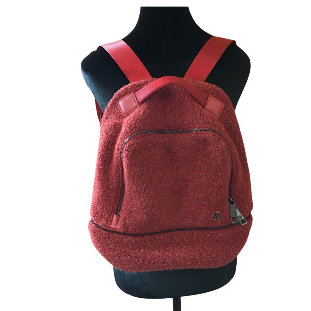 Lululemon City Adventurer Mini Sherpa Backpack Magma Burnt Orange 10L Fleece EUC